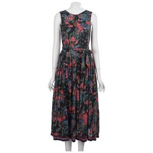 Bila of California Vintage Dress S Floral Sleeveless A-Line Tie Belt Cotton Boho